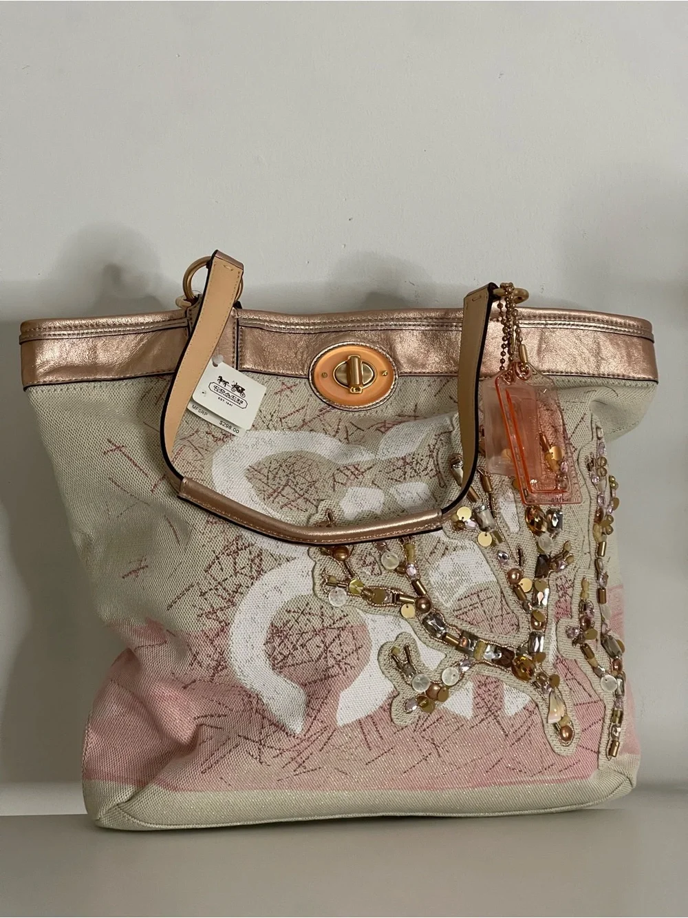 Coach Audrey Jeweled Coral Reef Resort Tote Bag